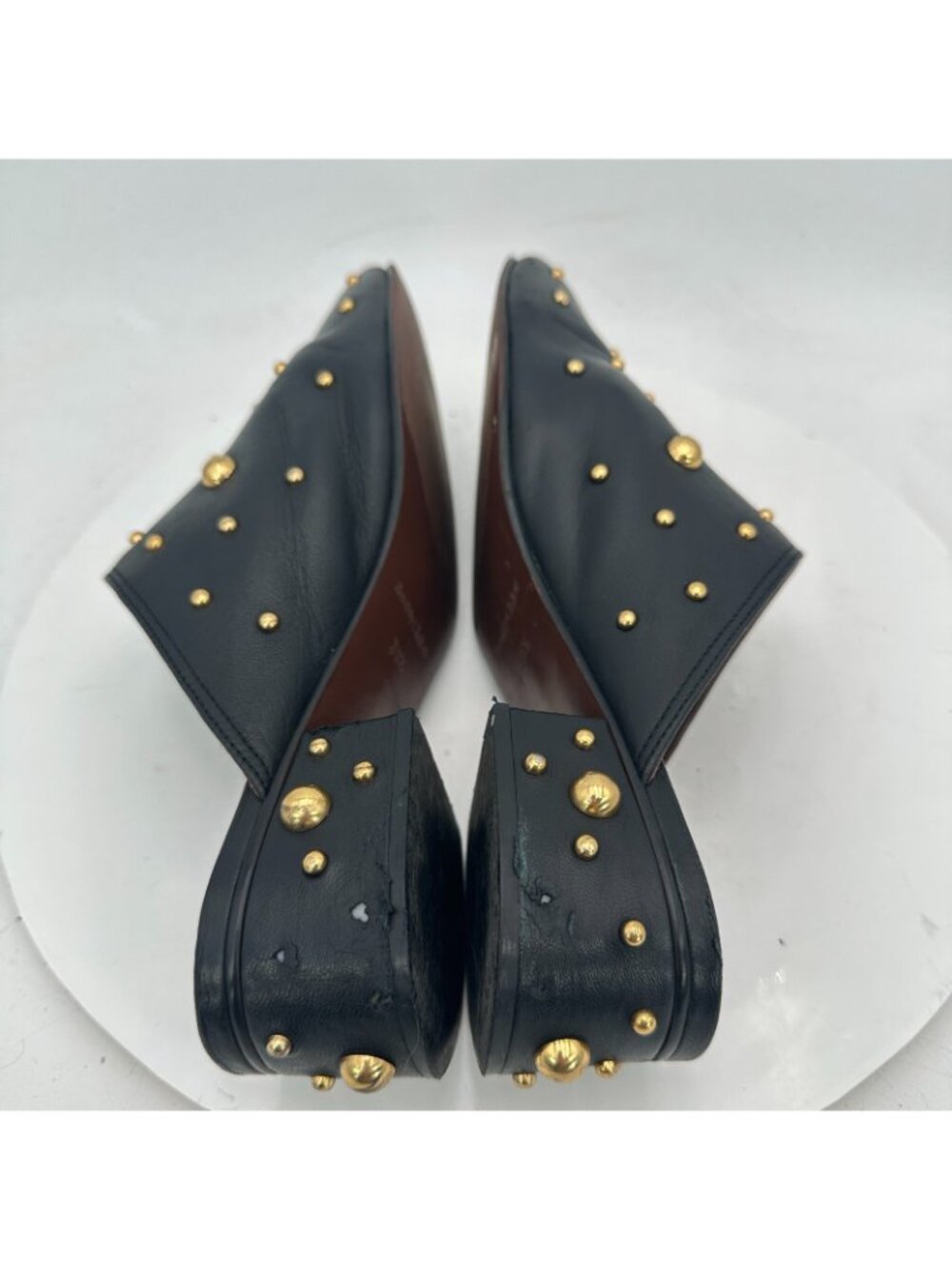 See By Chloe Women Size EU 39.5 US 9.5 Black Suede Gold Studded Mules Sandal - Picture 6 of 13